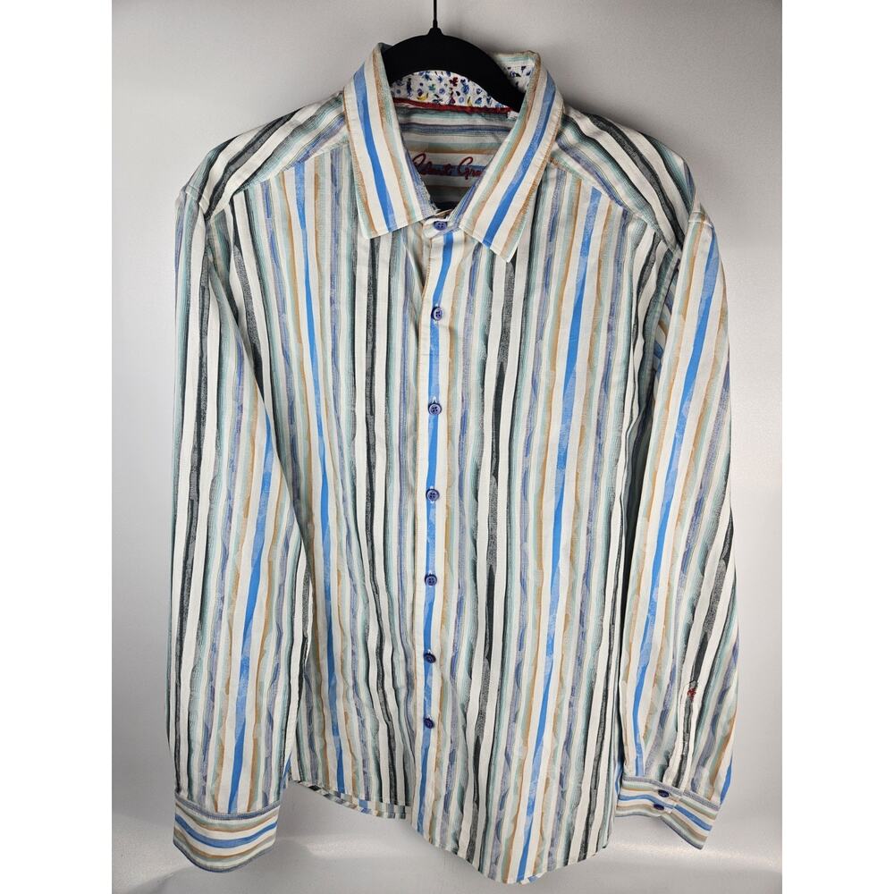 Robert Graham Mens XL Striped Shirt w/Tropical Flip Cuff‎